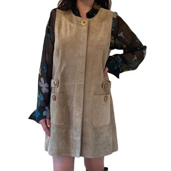 Suede sheath Dress / Sarafan - tan suede M - Picture 2 of 10